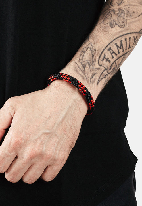 Portus Nautical Rope Bracelet Matte Black - Black-Red