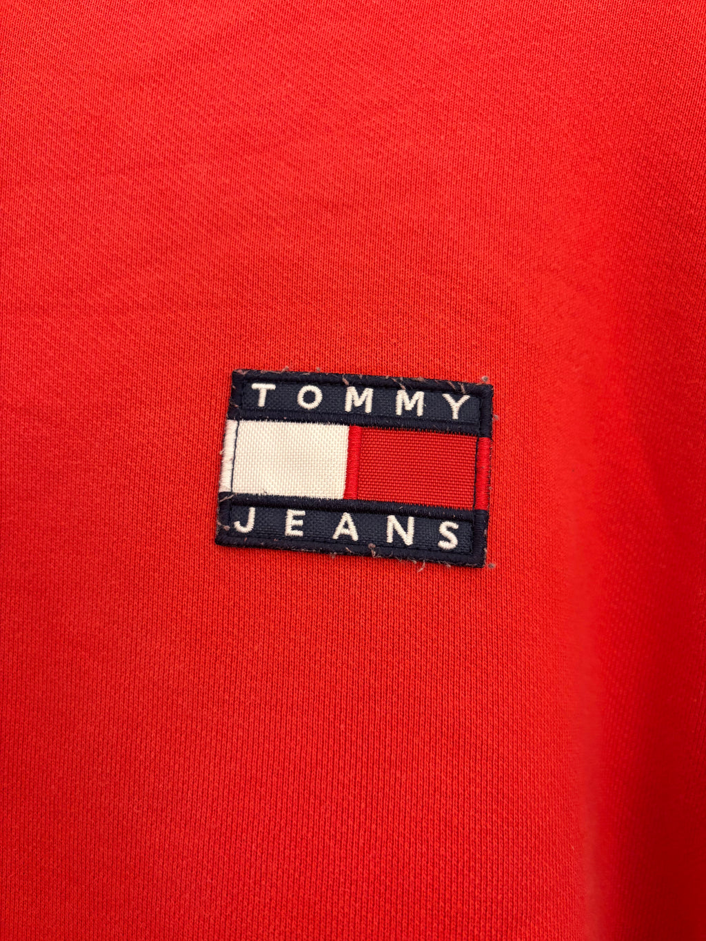 Tommy Jeans Patch, Kapuzenpullover in rot, Größe L used