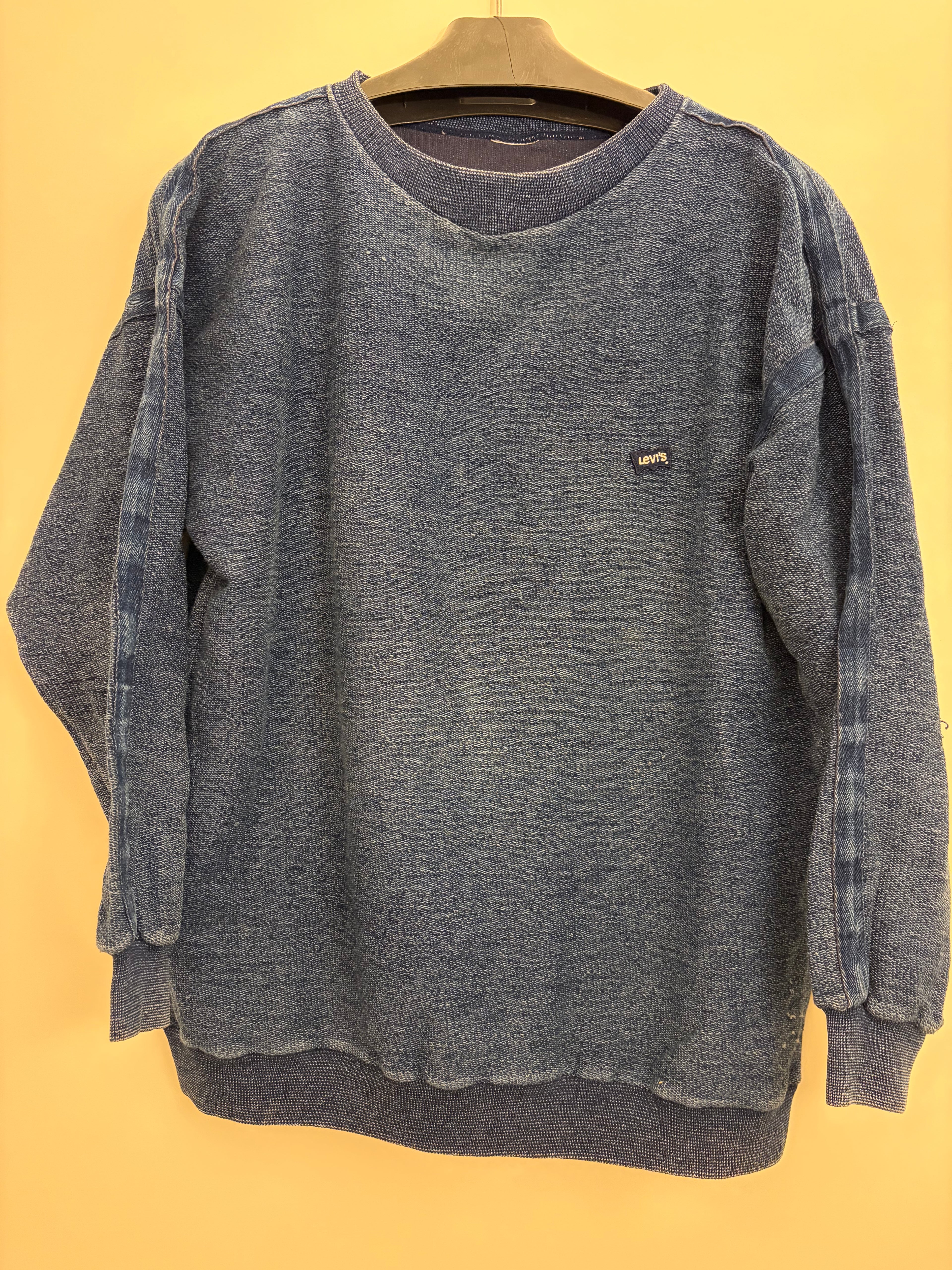 Vintage Levi's Indigo Knit Sweater, Acid Wash Denim Pullover, 90s Y2K Grunge Workwear, Levi's Black Tab Crewneck, Grobstrick verwaschen
