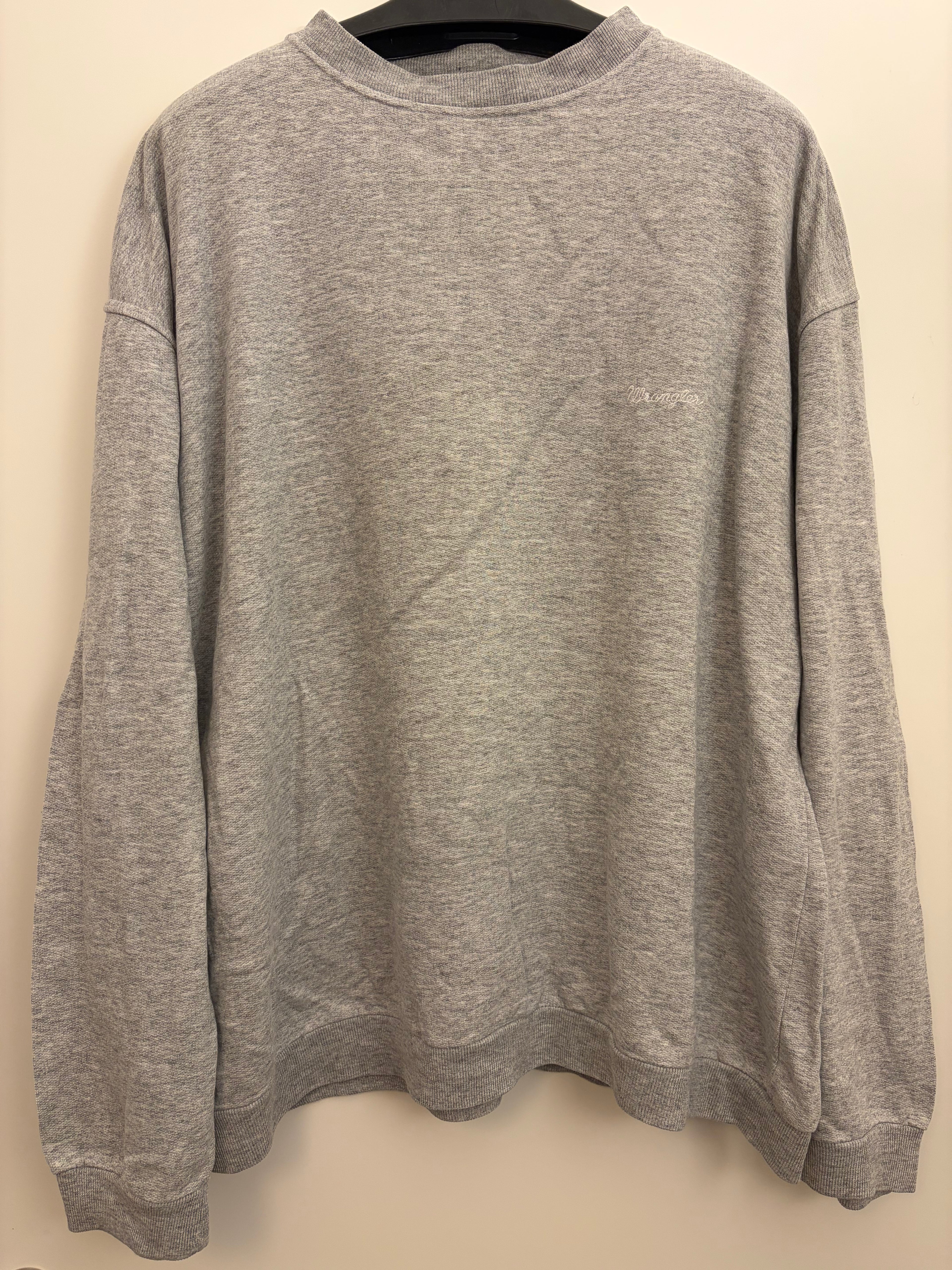 Vintage 2000s Wrangler Authentic Western Crewneck Sweatshirt Grey Melange Size XL, Retro Workwear Graphic Embroidered Logo Pullover Boxy Fit