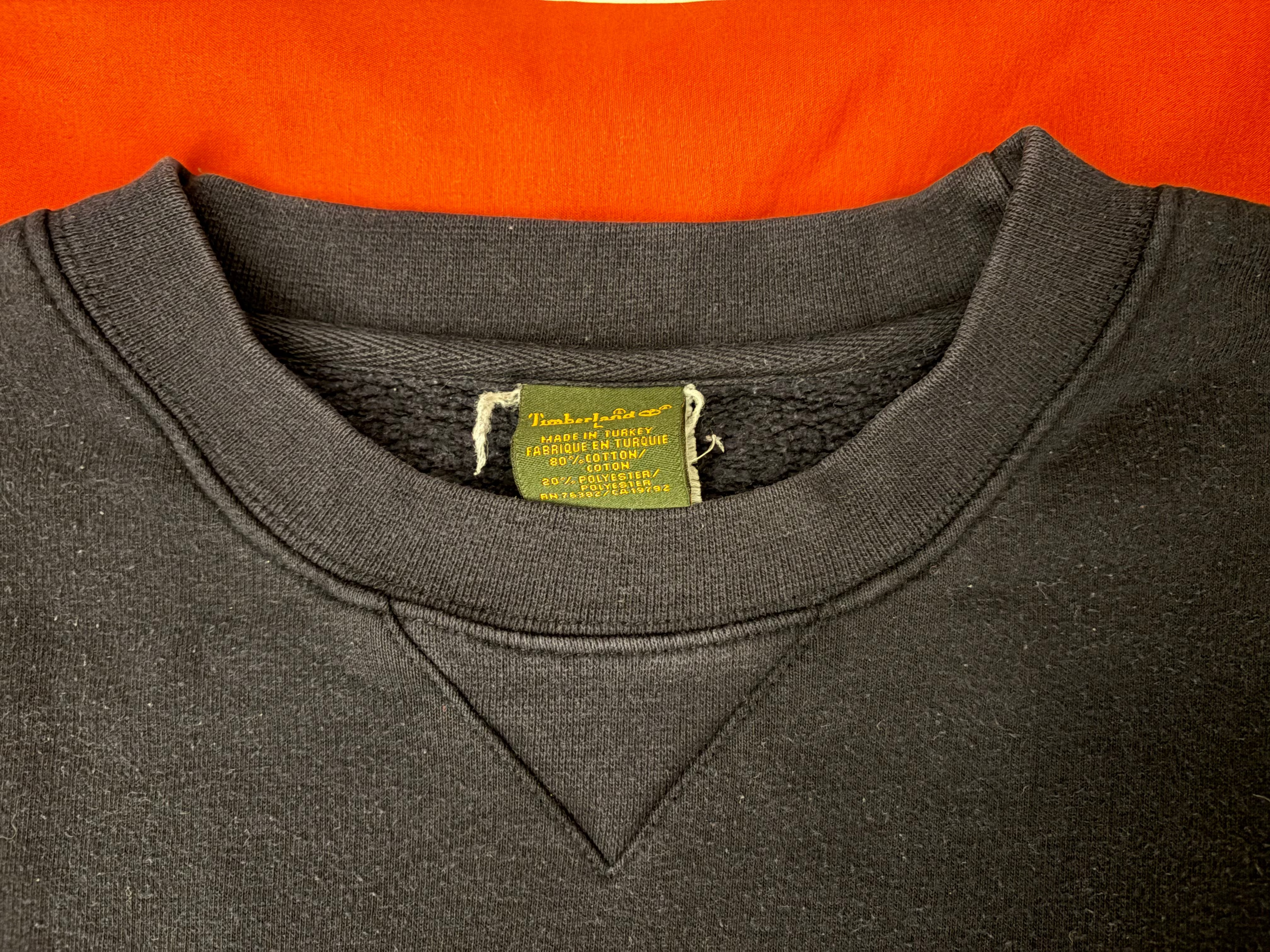 Vintage Timberland Sweatshirt 90s Oversize Dunkelblau – Gesticktes Logo Orange Crewneck Pullover Herren Damen Gr. L – Retro Heavyweight Stre