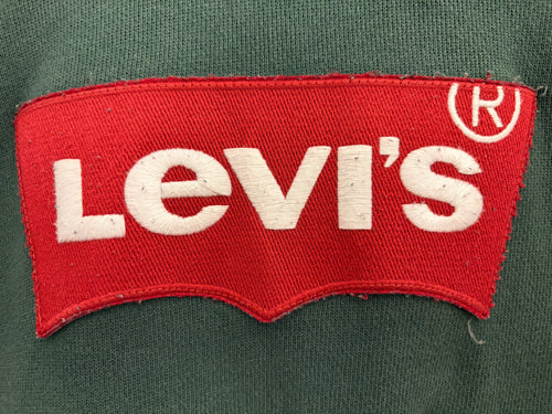 Levi's hoodie, large batwing logo patch, forest green with dark blue hood, size M, used